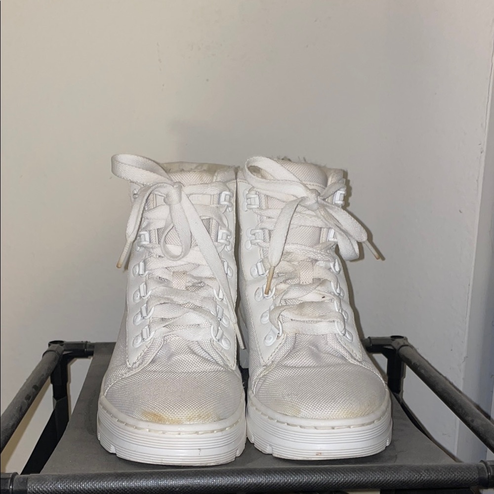 Dr. Martens White Combat Boots with Textured Leather